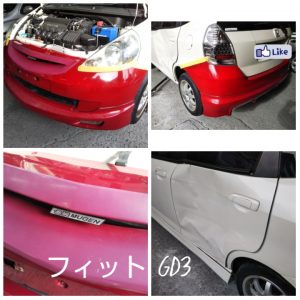 フィットGD３　フロント リアバンパー リアドアリサイクル交換